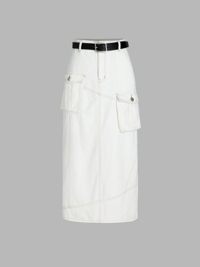cider + Denim Belted Slit Maxi Skirt