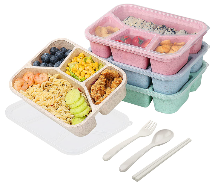 Plastic 4 Compartment Lunch Box With Divider For Food Container
