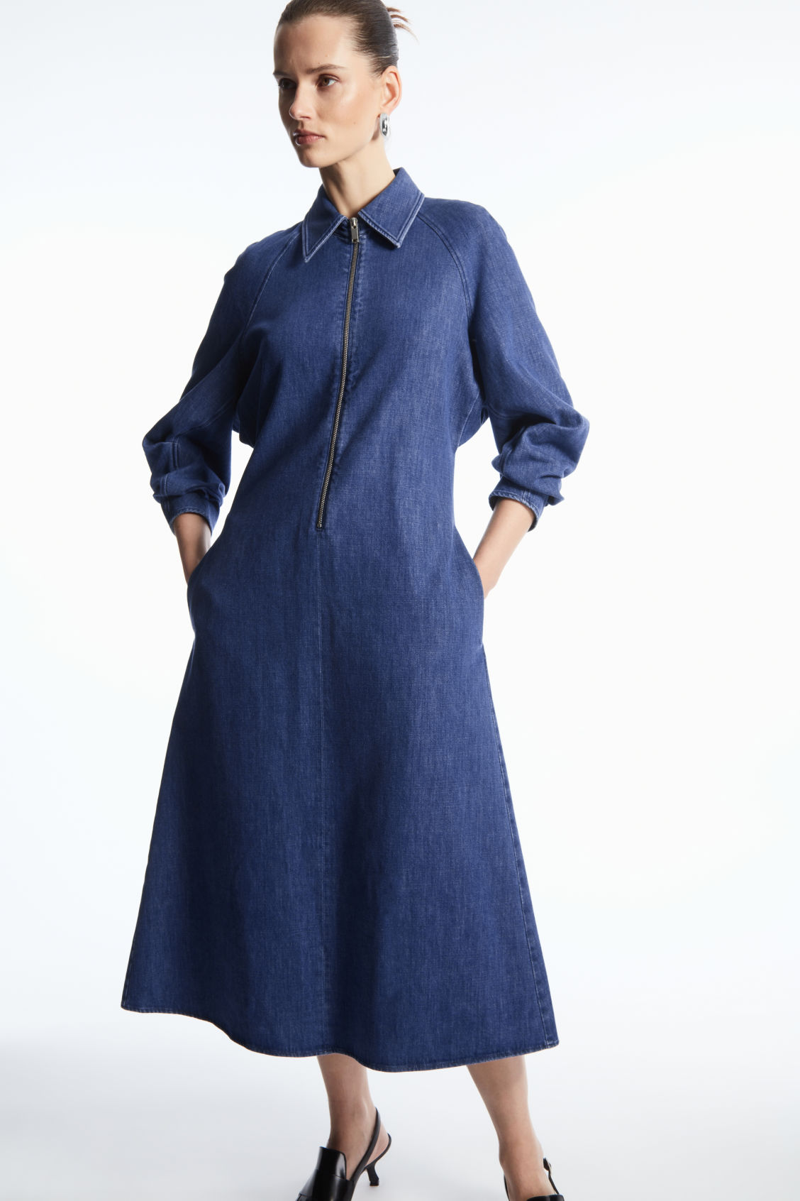 Buy COS Half-Zip Denim Midi Dress 2024 Online