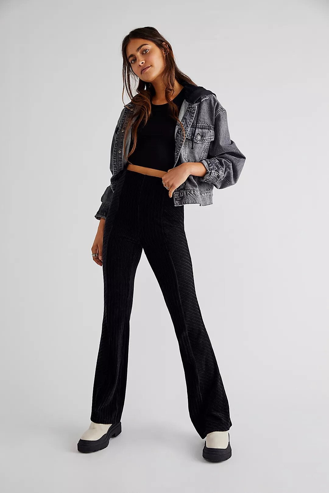 Free People + Slim Pull-On Velvet Flare Pants