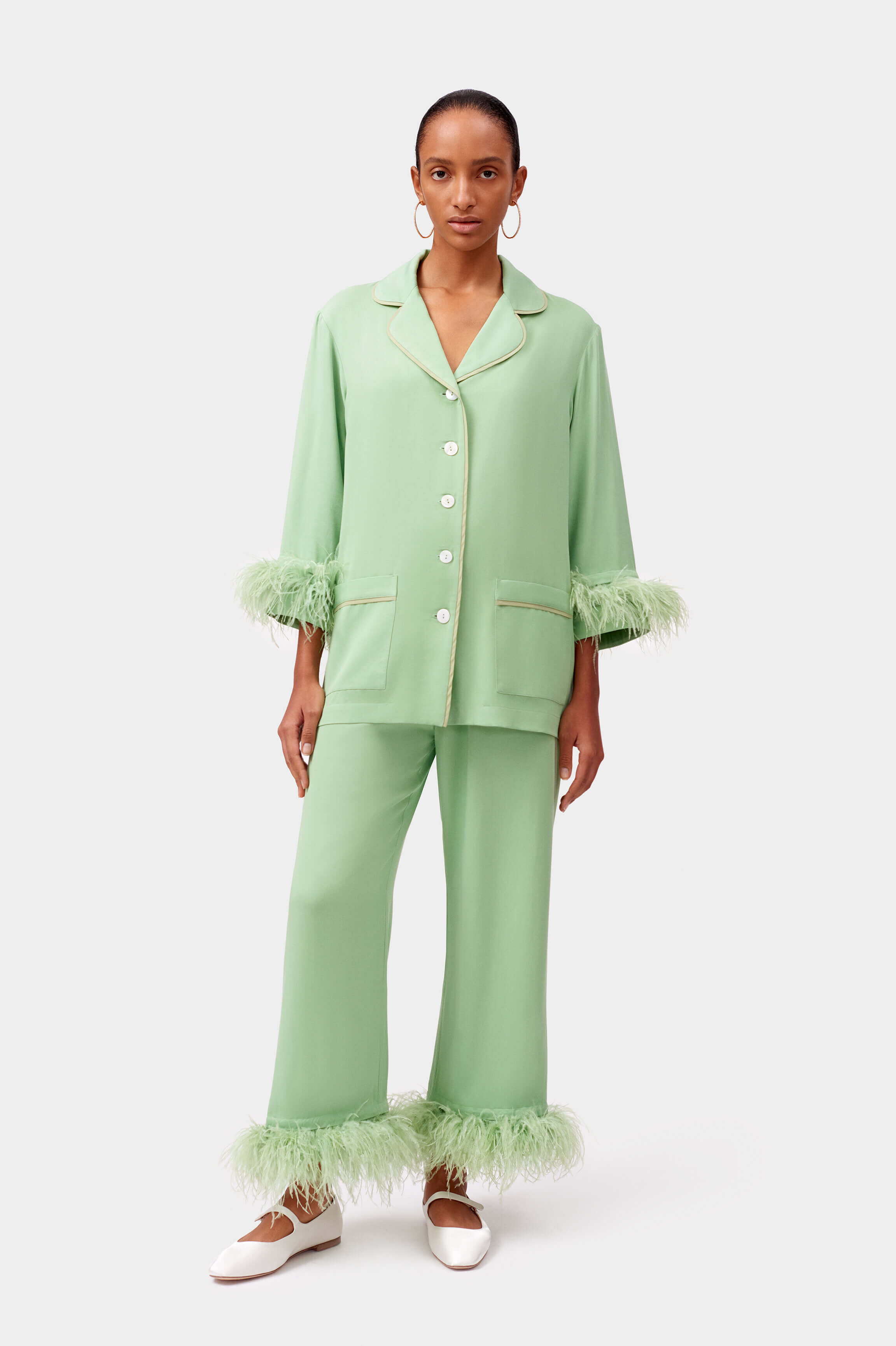 Sleeper + Party Pajamas Set With Detachable Feathers In Mint