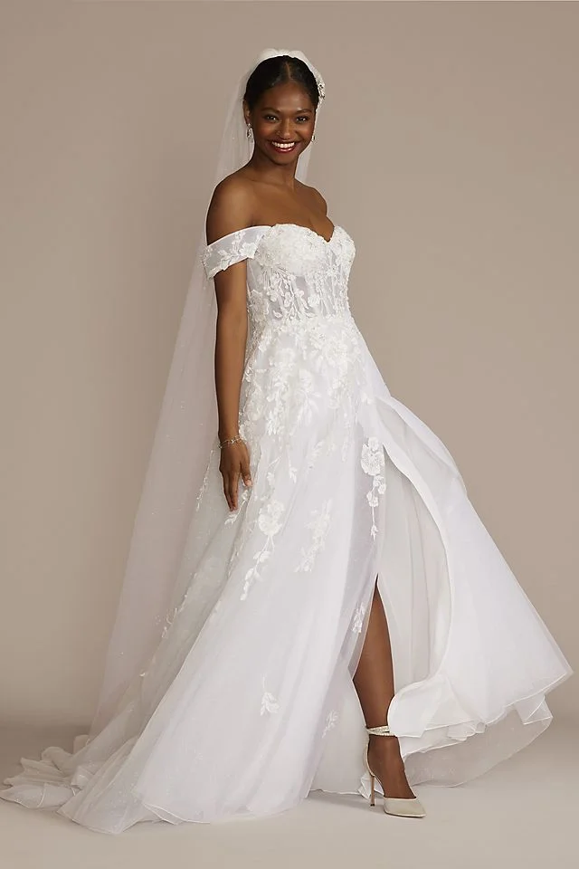 Floral Tulle Wedding Dress with Removable Sleeves