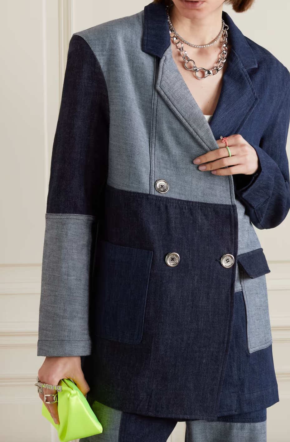 Marques ‘ Almeida + ReM’Ade Double-Breasted Patchwork Denim Blazer