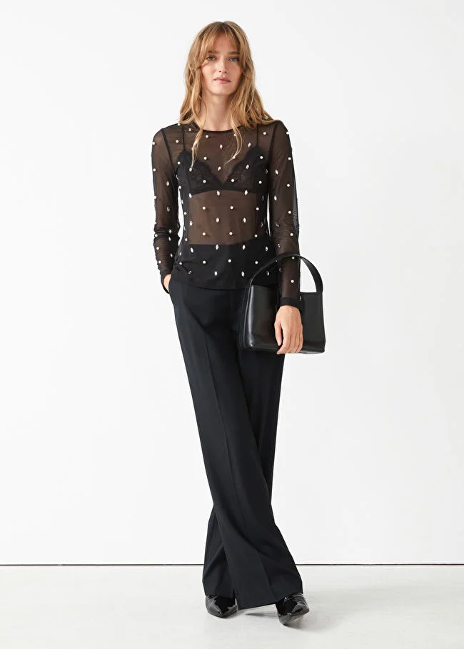 amp; Other Stories + Pearl Embellished Mesh Top