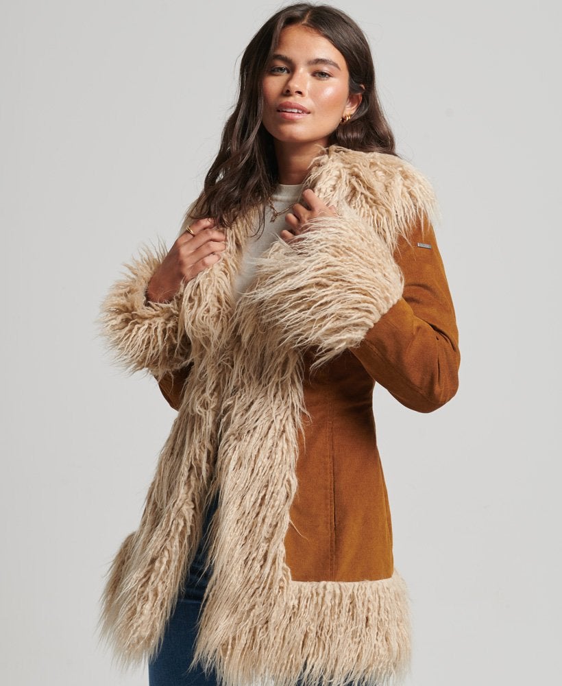 Superdry Faux Fur Lined Longline Afghan Coat - Women's Womens Jackets