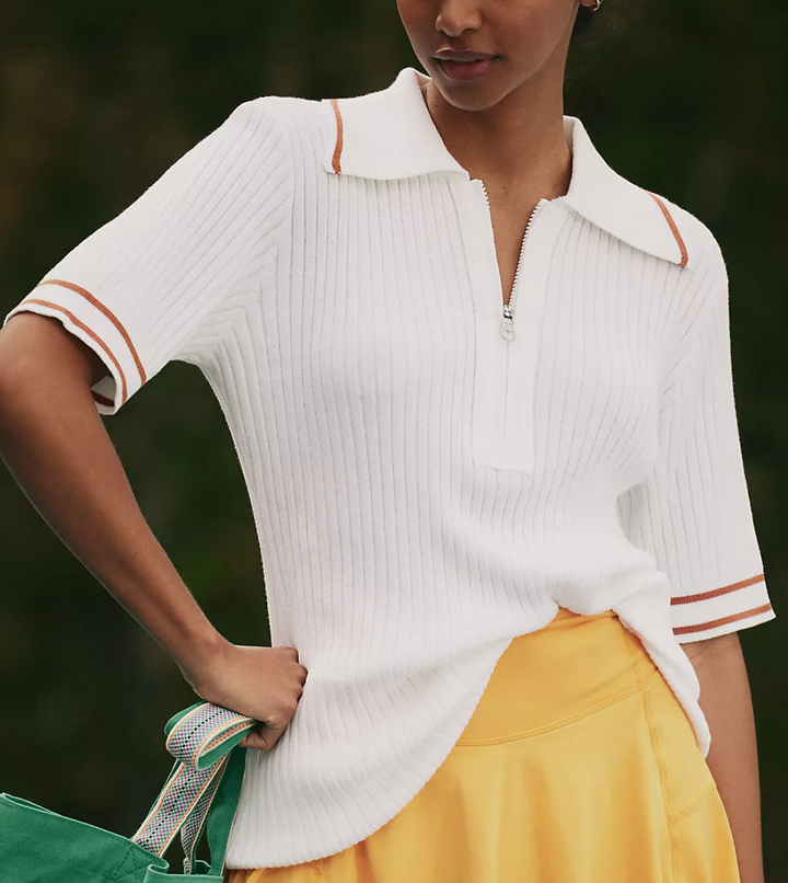 Knit Striped Polo Top - Cider