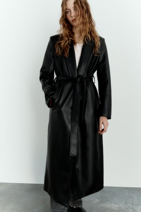 Zara leather outlet trench coat