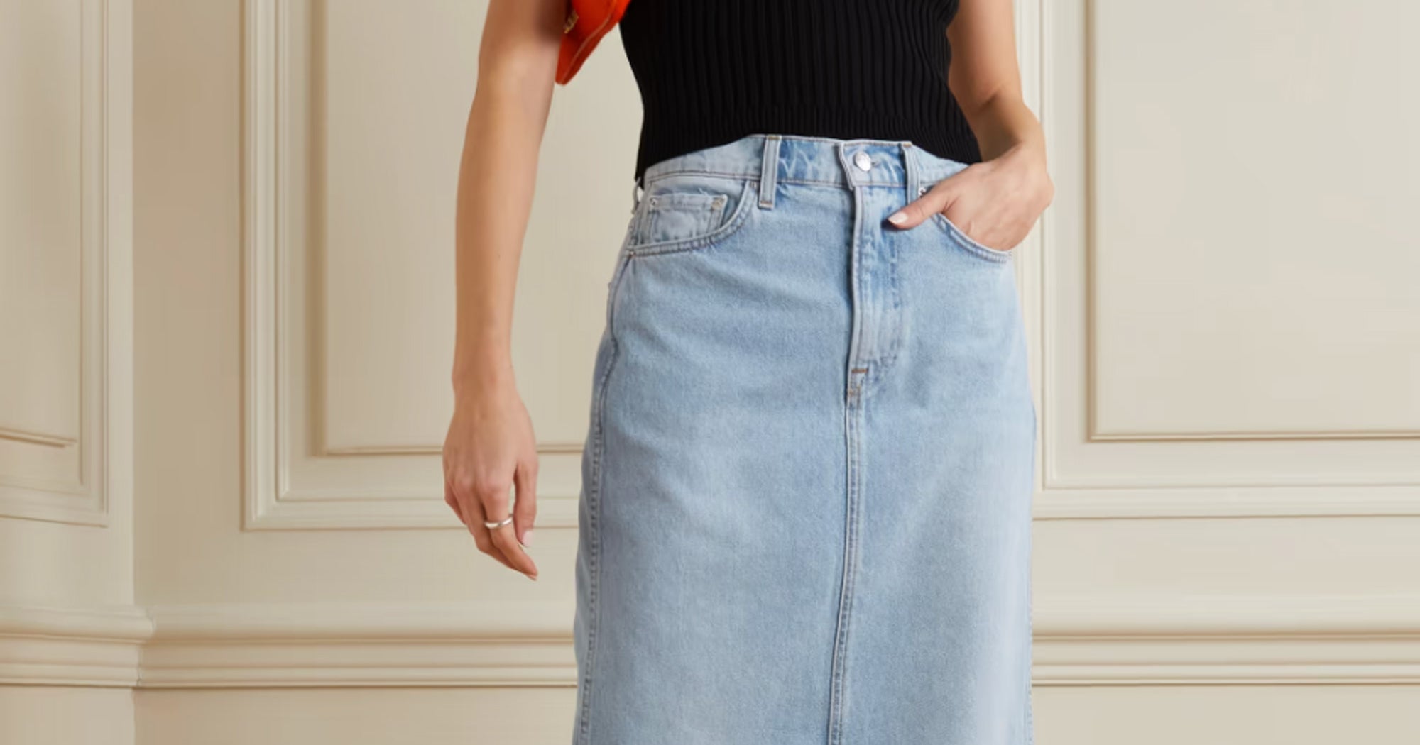 Skirt Women Spring Summer Cotton A-line High-waist Button Denim