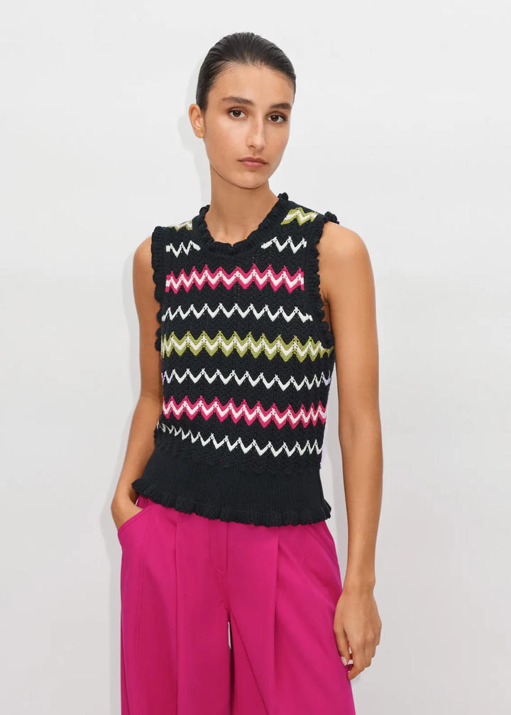 Woman's Black cable-knit tank top in cotton and silk