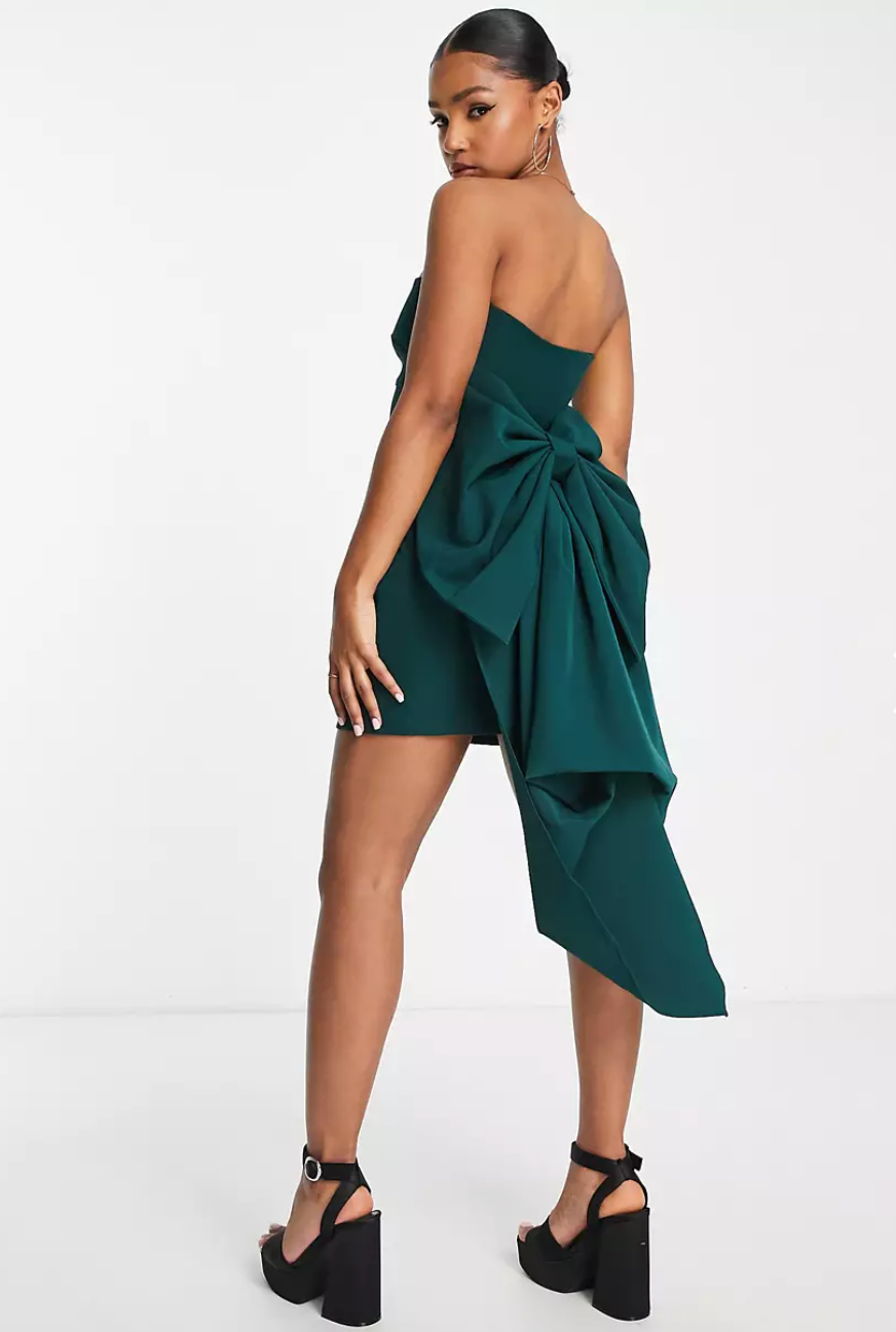 Ever New + Strapless Trailing Bow Mini Dress