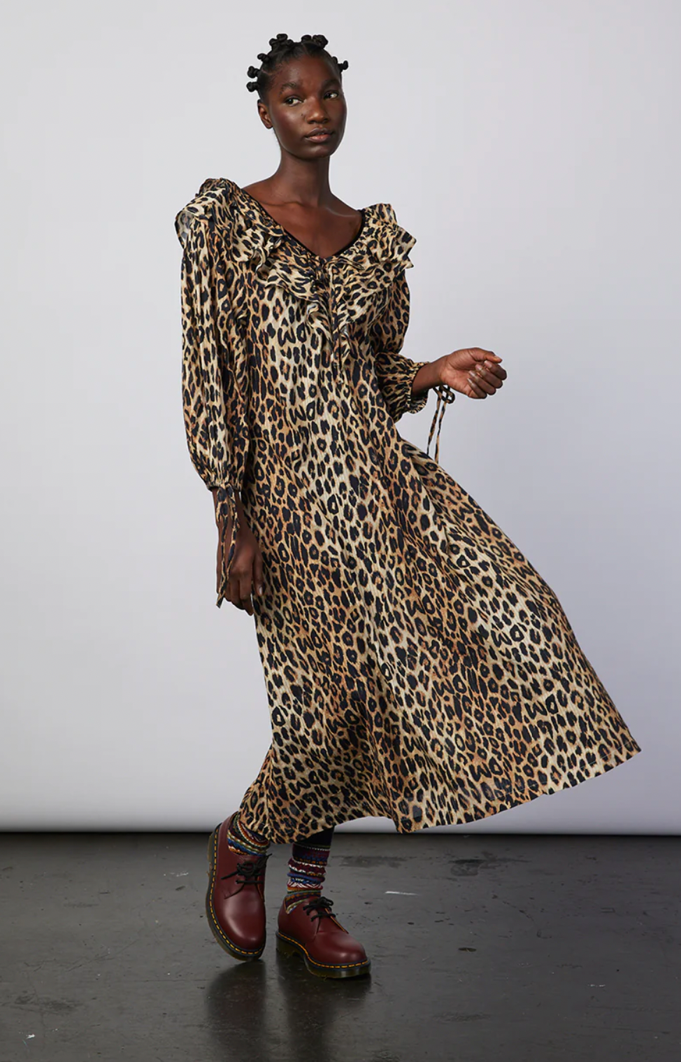 Damson Madder + Barbs Leopard Ruffle Dress