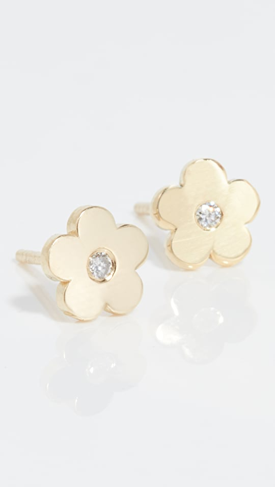 Jennifer Meyer Jewelry + 18k Mini Daisy Diamond Center Earrings