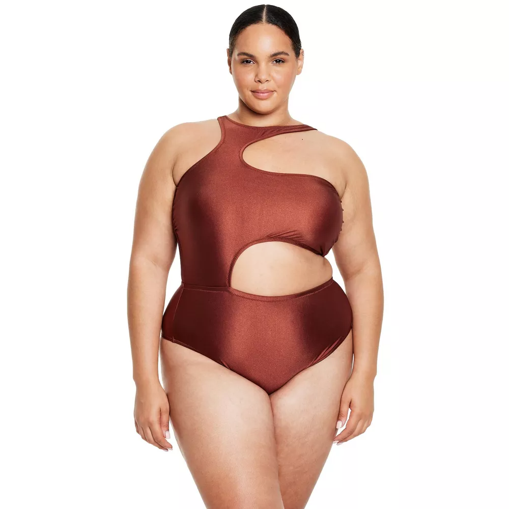 Fe Noel x Target + Asymmetrical Metallic Cut Out One Piece Swimsuit