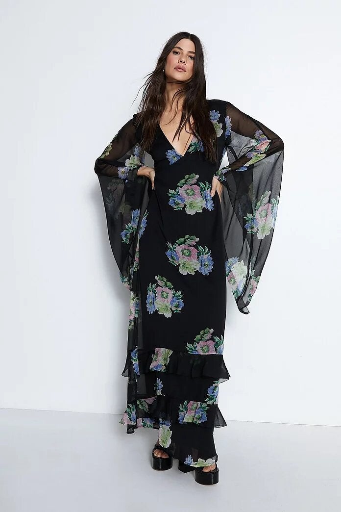 Self tie floral on sale kimono maxi dress