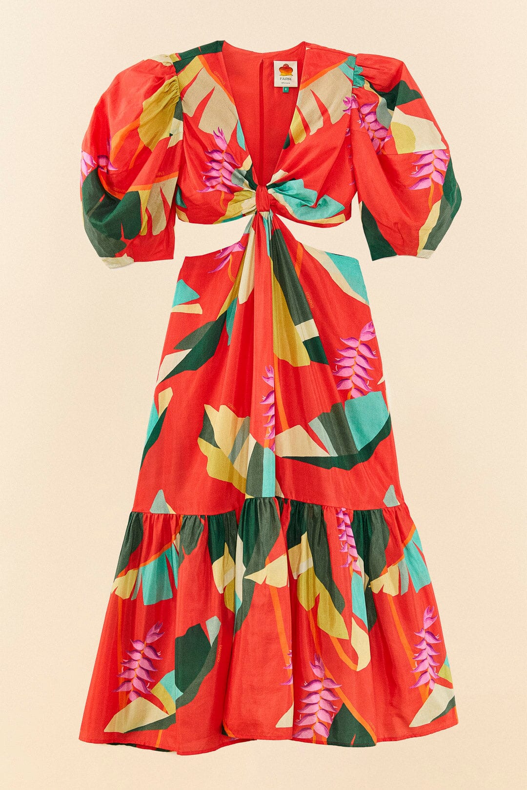 Farm Rio + Red Heliconia Midi Dress