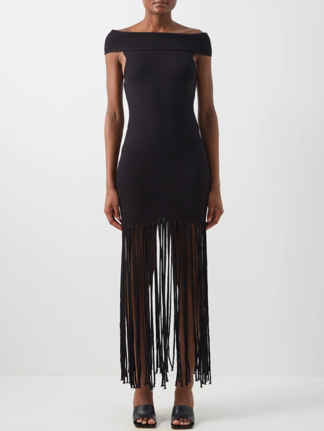 Thebe Magugu + Off-the-shoulder Fringed Wool Dress