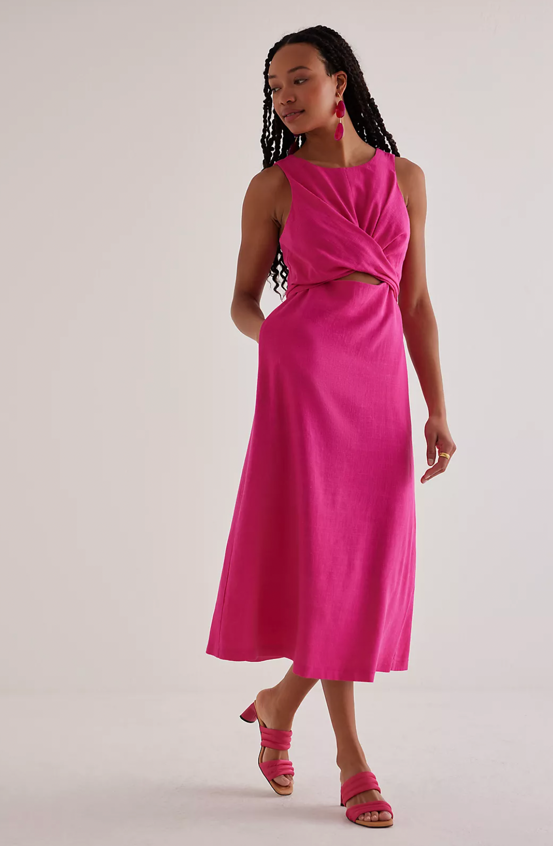 Lush Clothing Hot Pink Back Twist Cut Out Tee Shirt Dress - Size S