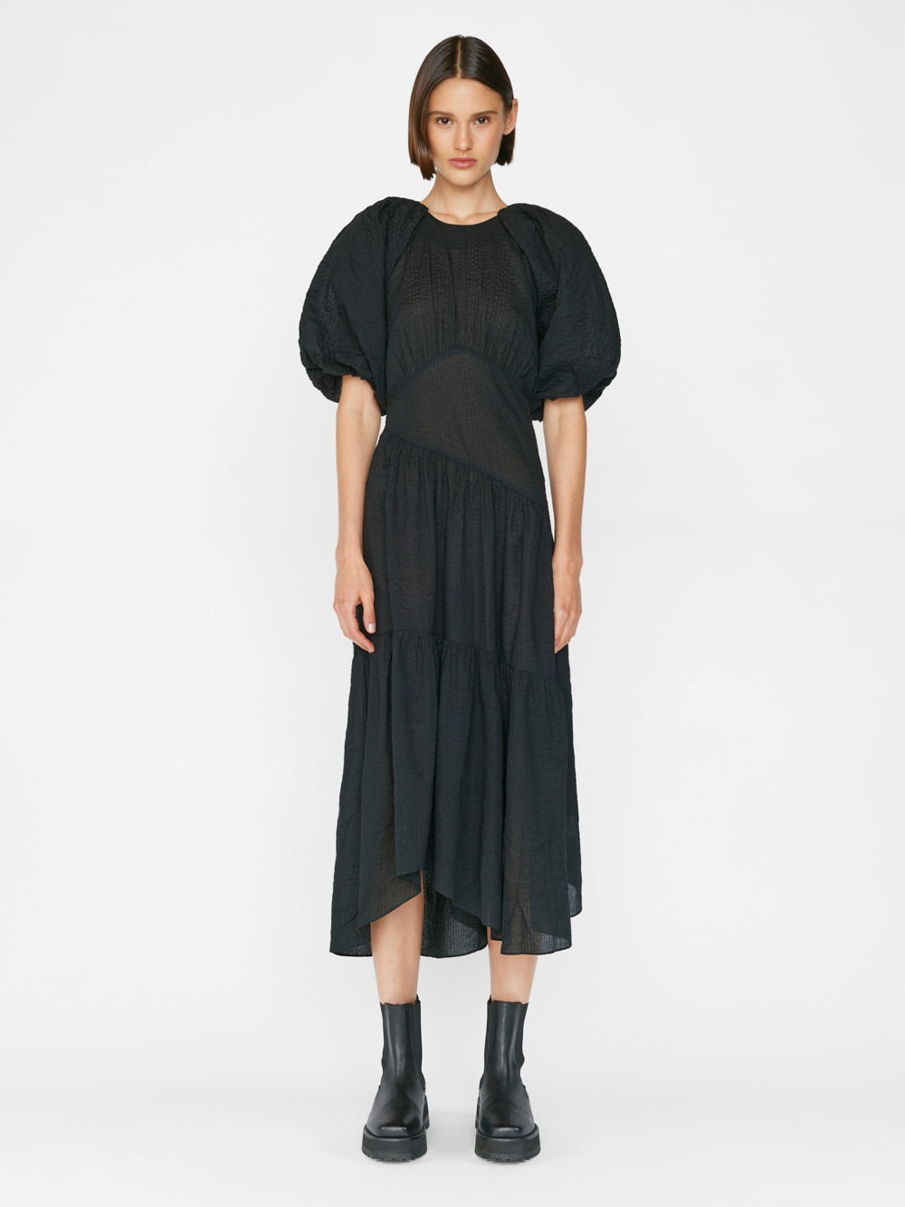 Frame + Gathered Seam Puff Sleeve Dress