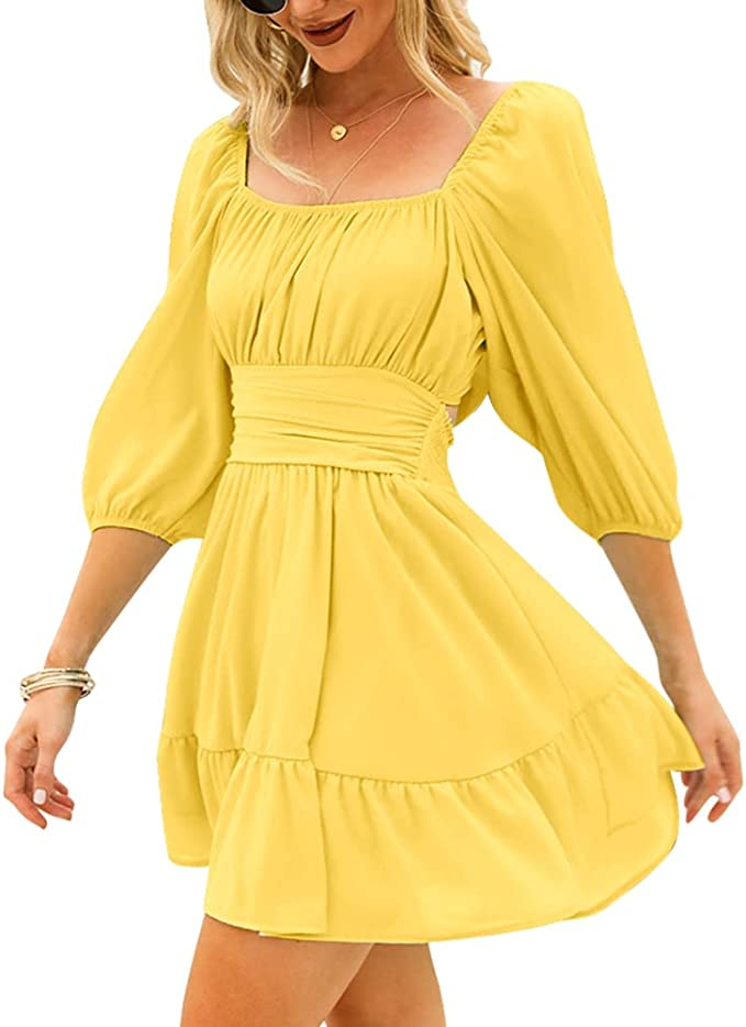 Exlura + Lantern Sleeve Tie Back Casual Dress