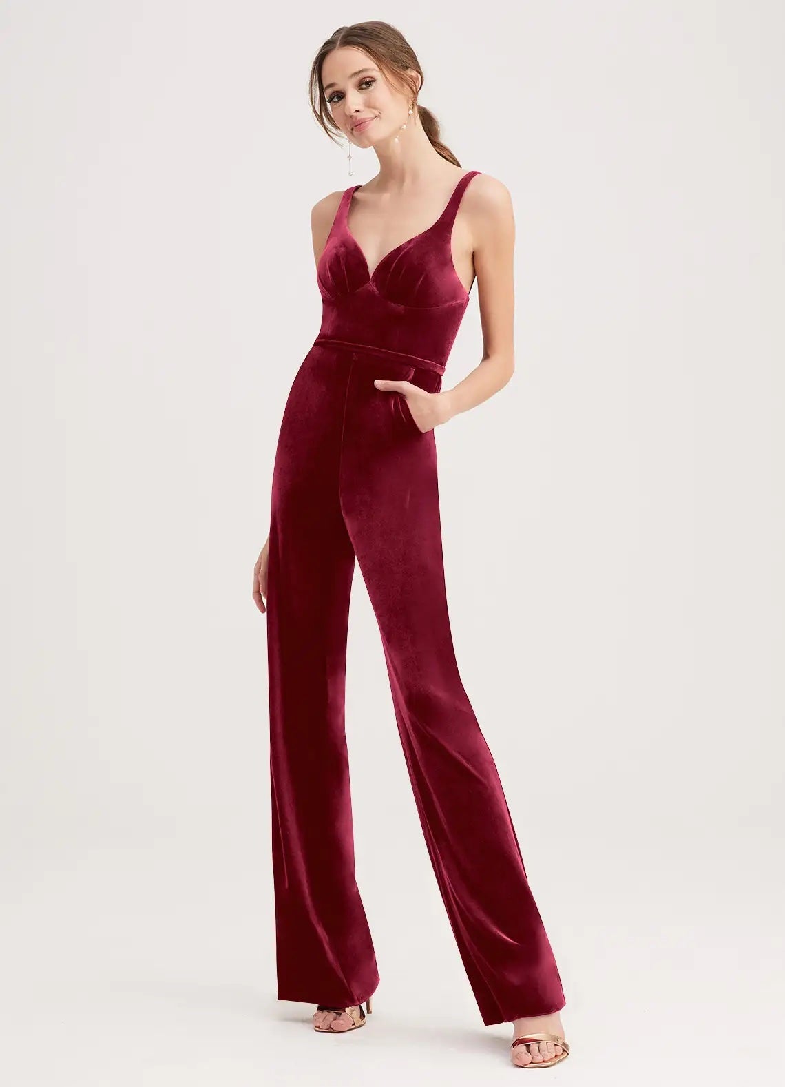 Pnina Tornai + Jumpsuit Velvet with Pockets in Burgundy