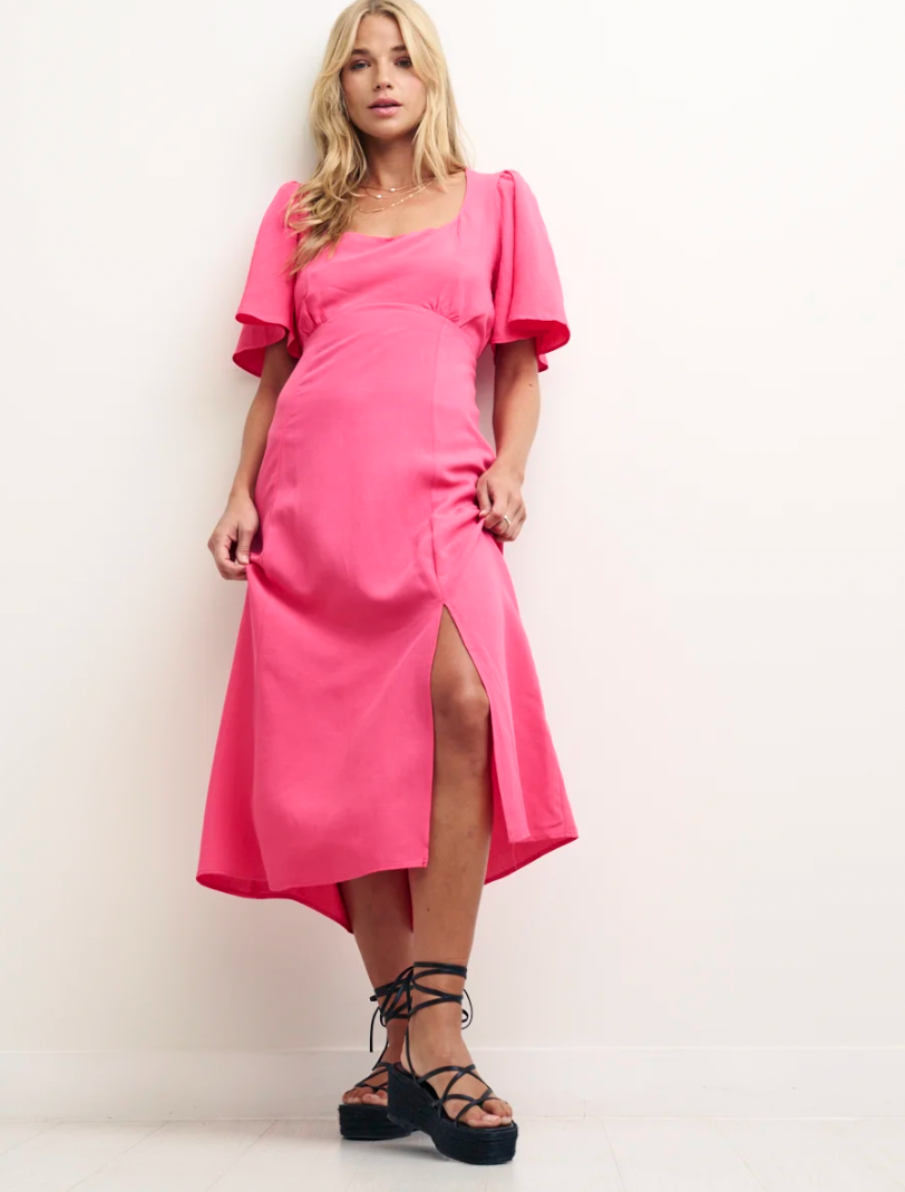 Nobody’s Child + Pink Linen-Blend Dee Dee Midi Tea Dress