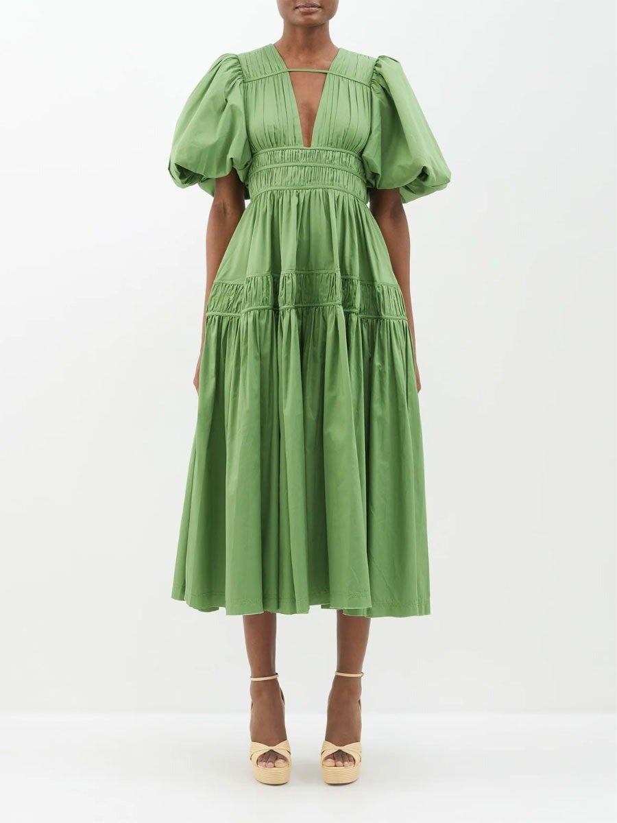 Aje + Fallingwater Gathered Midi Dress Green