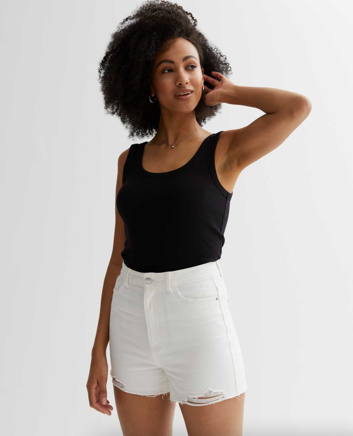 New Look + Tall White Denim Extreme Ripped Mom Shorts