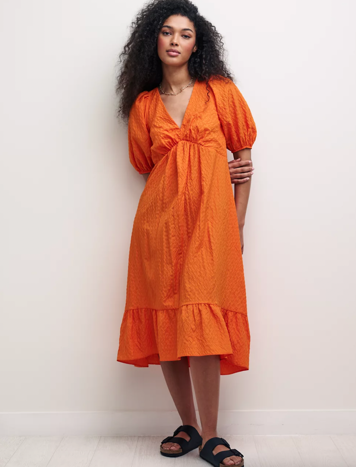 Nobody’s Child + V-Neck Puff Sleeve Midi Smock Dress