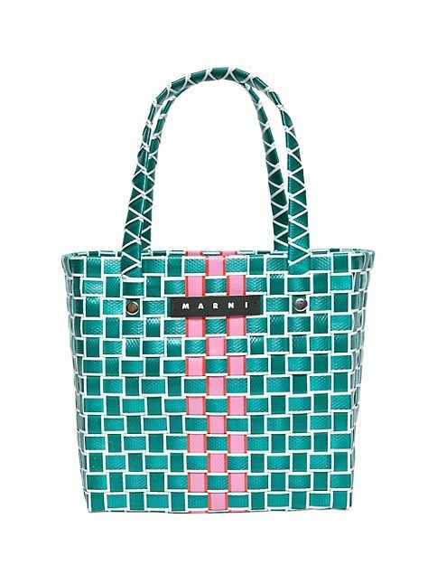 Mini white and green MARNI MARKET CHECK BASKET bag