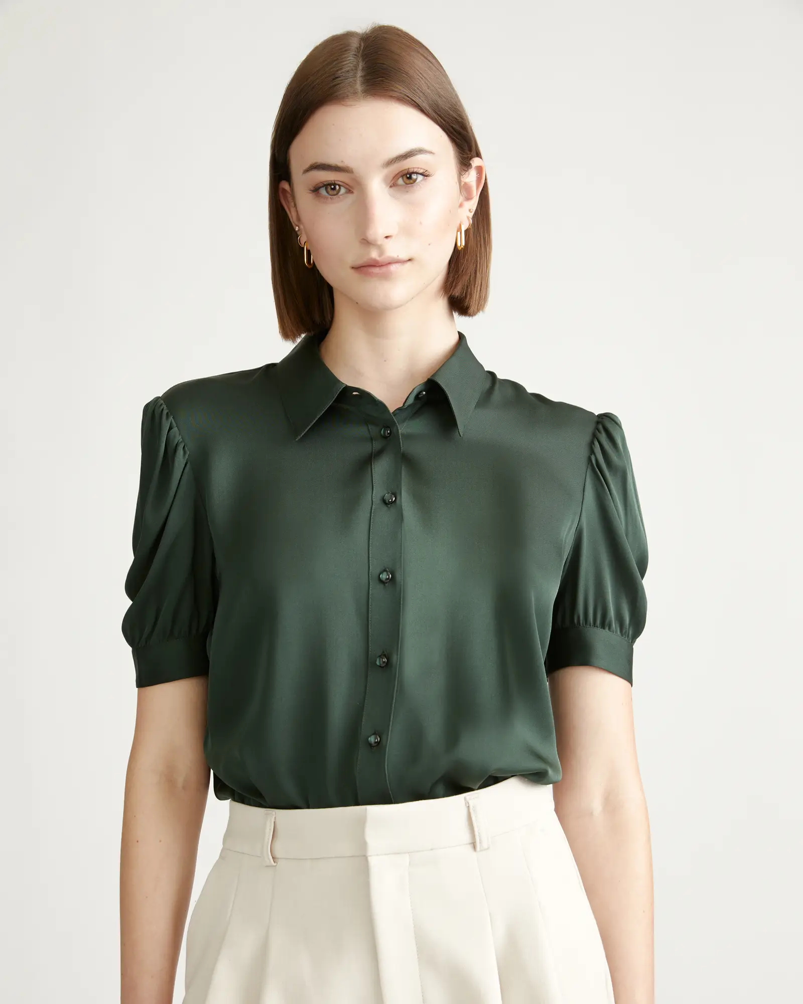 Quince + Washable Stretch Silk Puff Sleeve Blouse