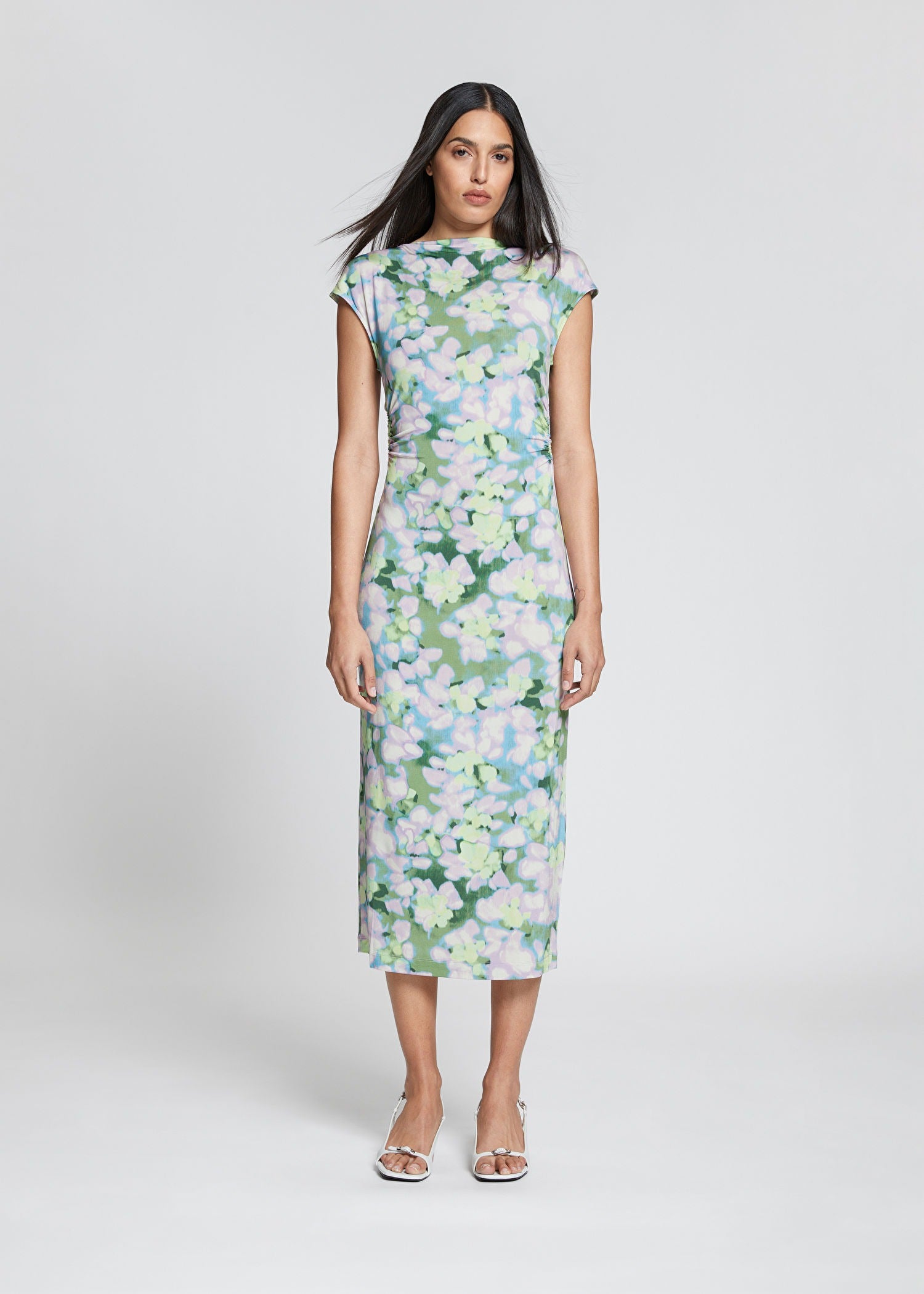 & Other Stories + Ruched Boat-Neck Midi Dress