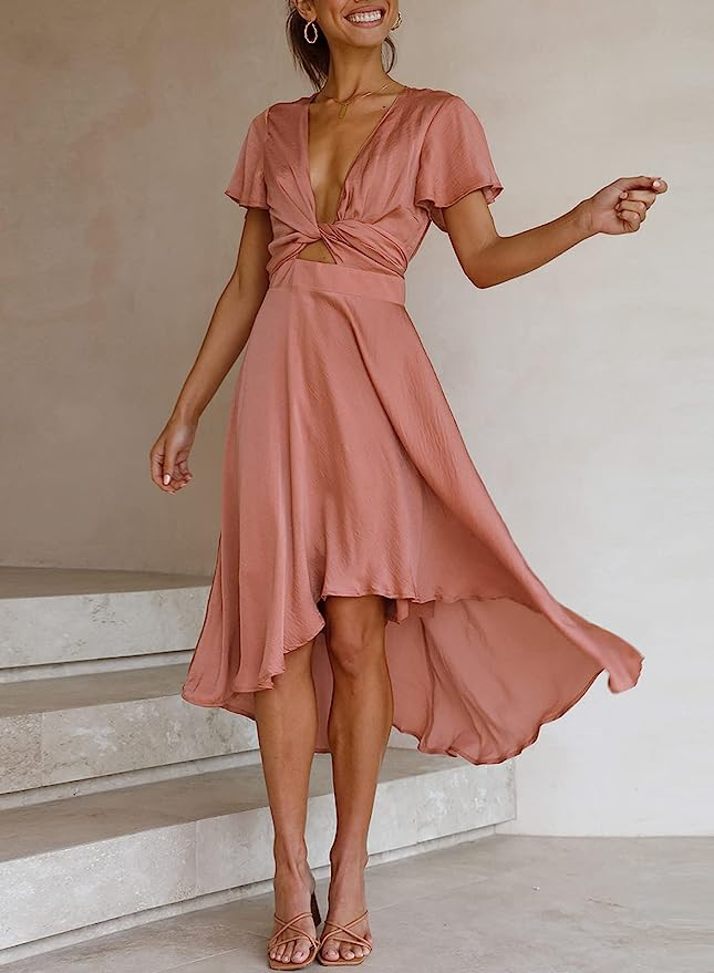 Miduo + Satin Tie Front A-Line Dress