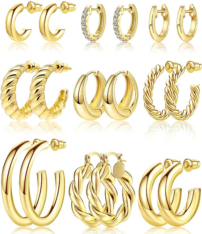 Adoyi + Gold Huggie Hoop Earrings Set