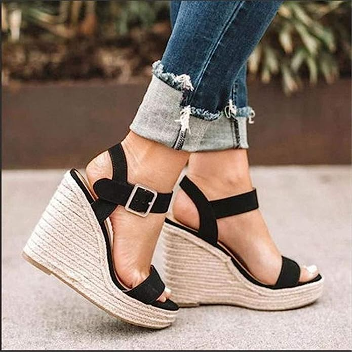 Coutgo Womens Platform Wedge Sandals Ankle Strap