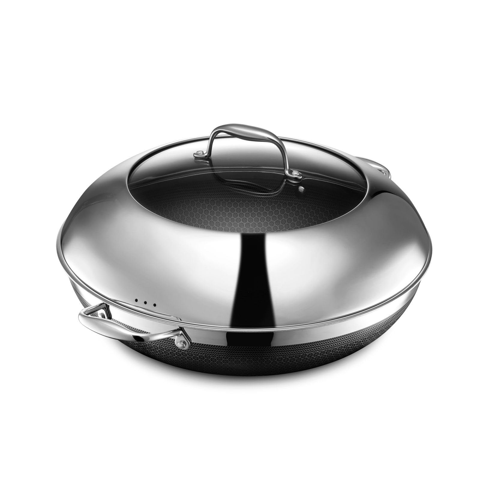 HexClad 12 Inch Hybrid Stainless Steel Frying Pan and Glass