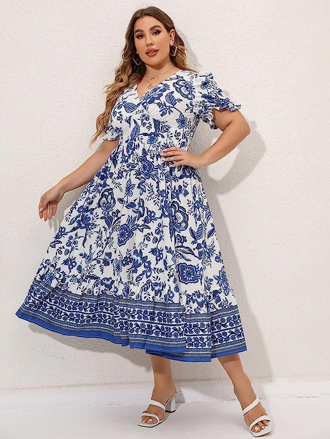 MakeMeChic + Plus Size Floral Short Sleeve Dress