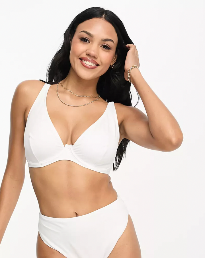 Asos Design Fuller Bust Mix And Match Tie Front Triangle Bikini Top In White