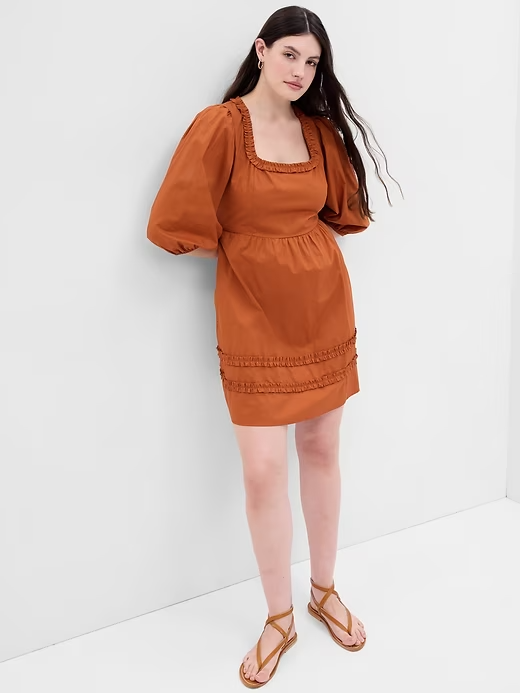 Gap + Puff Sleeve Ruffle Neck Mini Dress