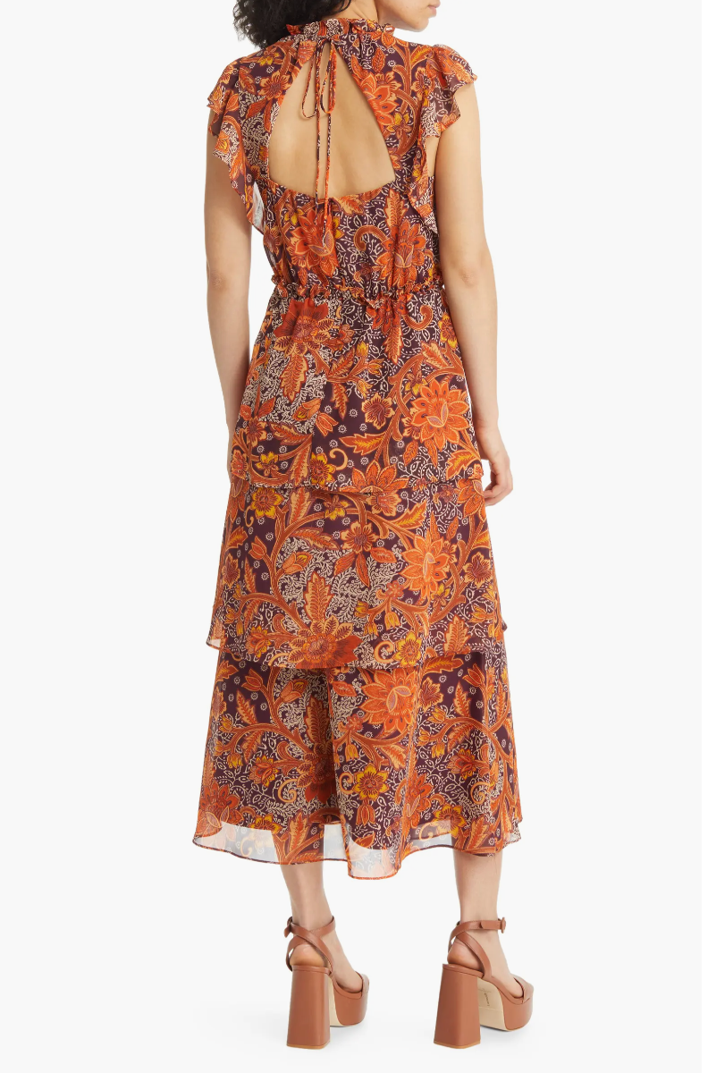 Julia Jordan + Floral Tiered Flutter Sleeve Midi Dress