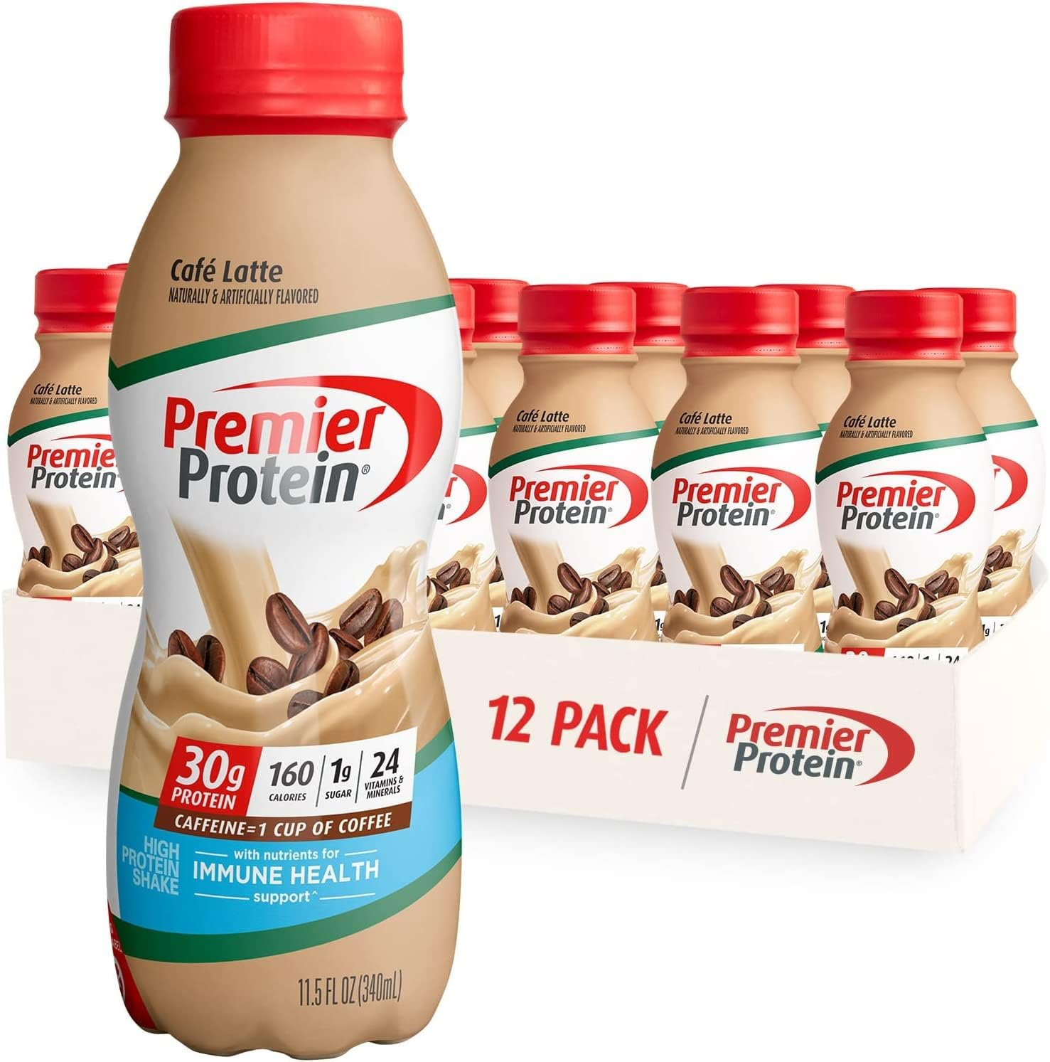 Premier Protein + Shake, Café Latte – 12 Pack