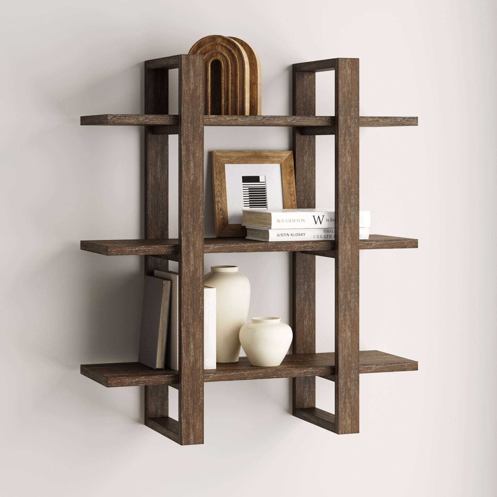 Nathan James + Solid Wood Adjustable Floating Wall Shelf