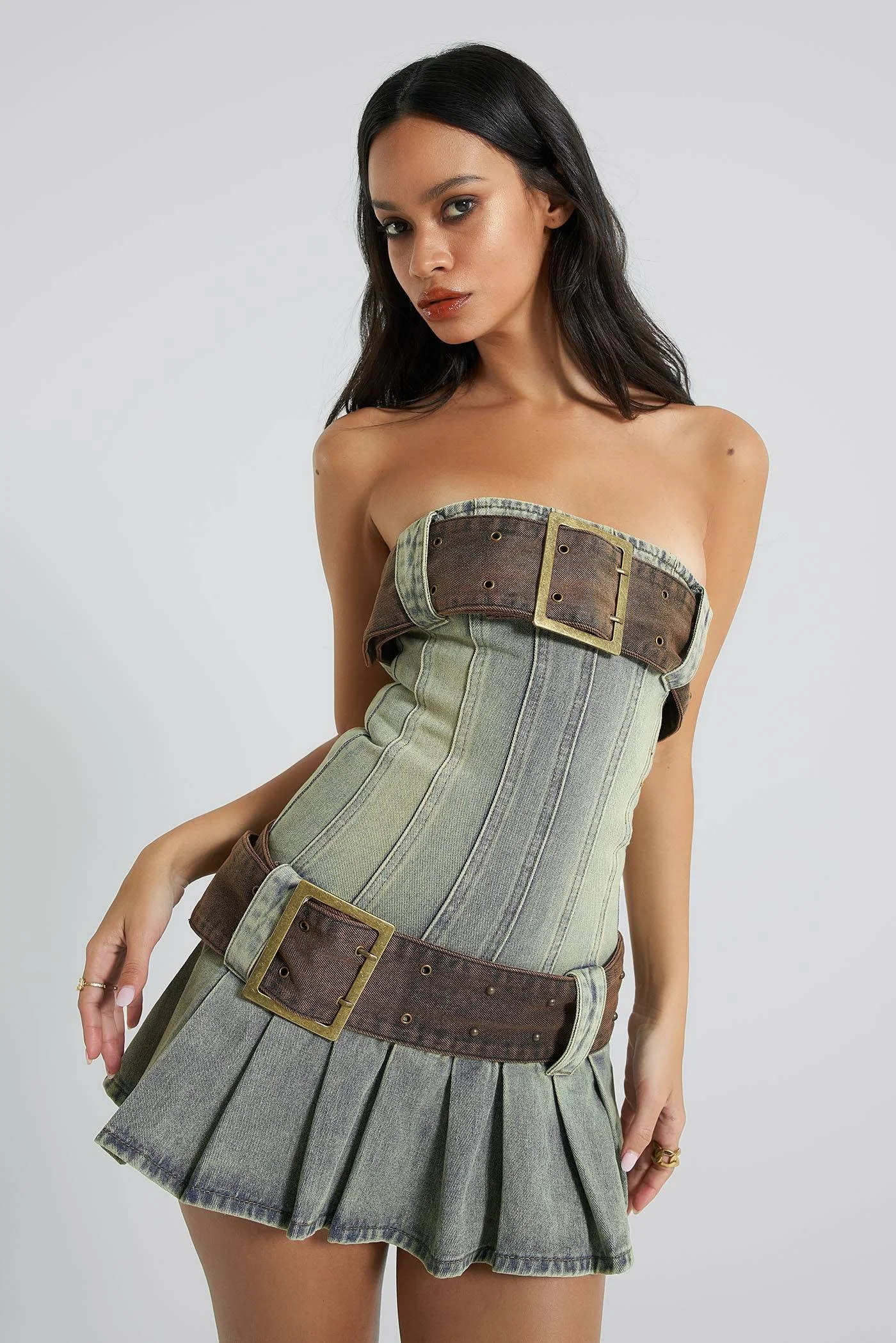 Jaded London + Chelsea Denim Kilt Mini Dress
