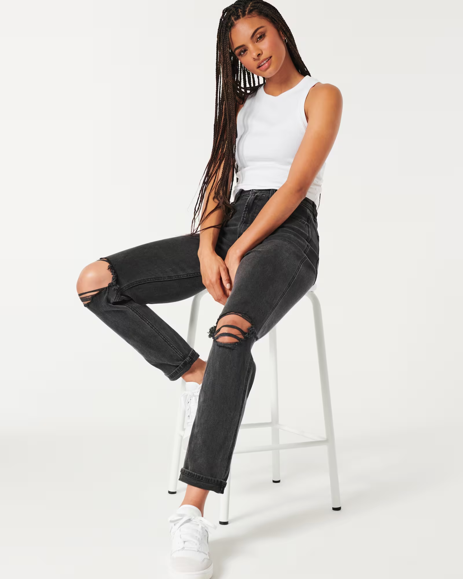 Hollister Ultra High-Rise Washed Black Mom Jeans