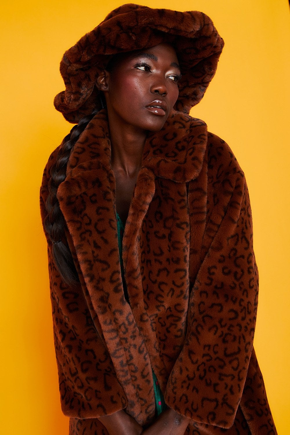 Jayley + Leopard Print Faux Fur Oversized Hat
