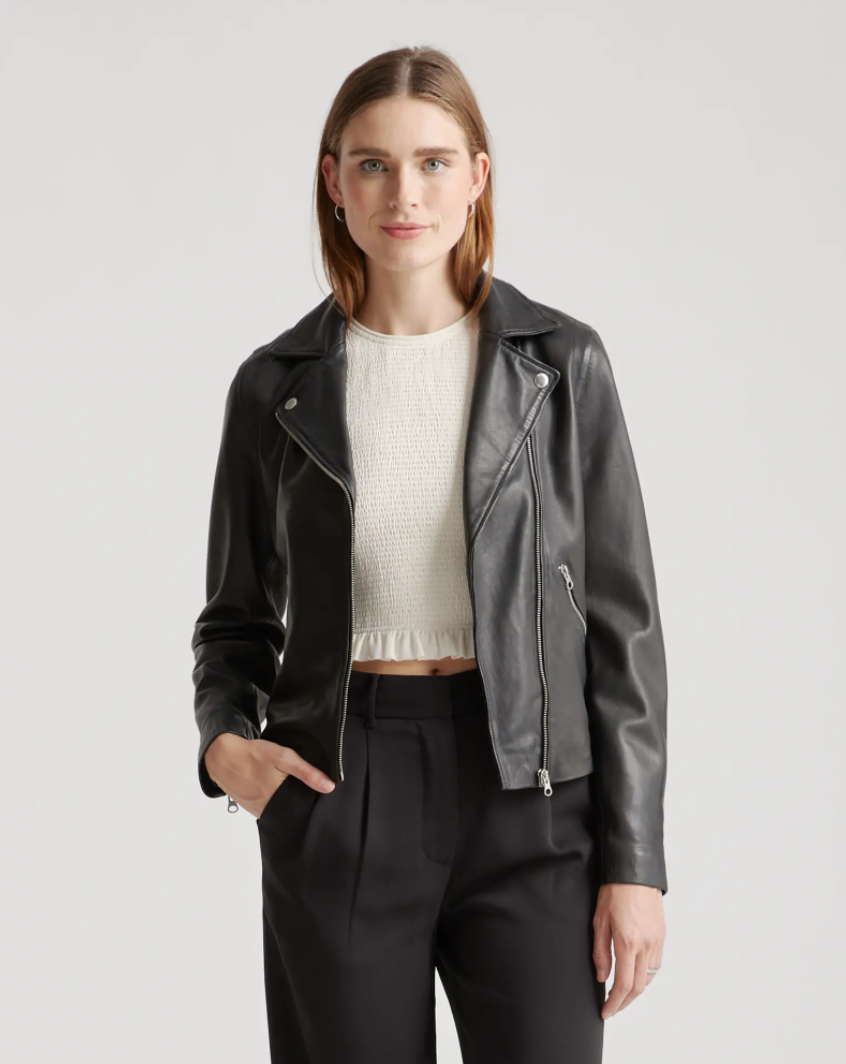 Quince + 100% Washed Leather Biker Jacket