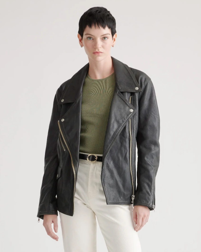 Quince + 100% Leather Oversized Biker Jacket