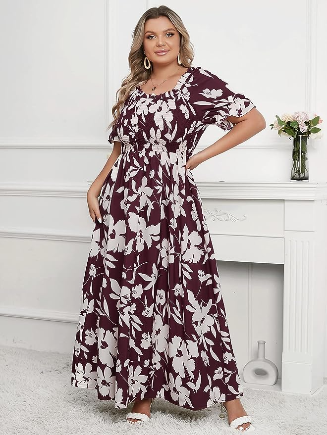 Makemechic Plus Size Floral Short Sleeve Dress