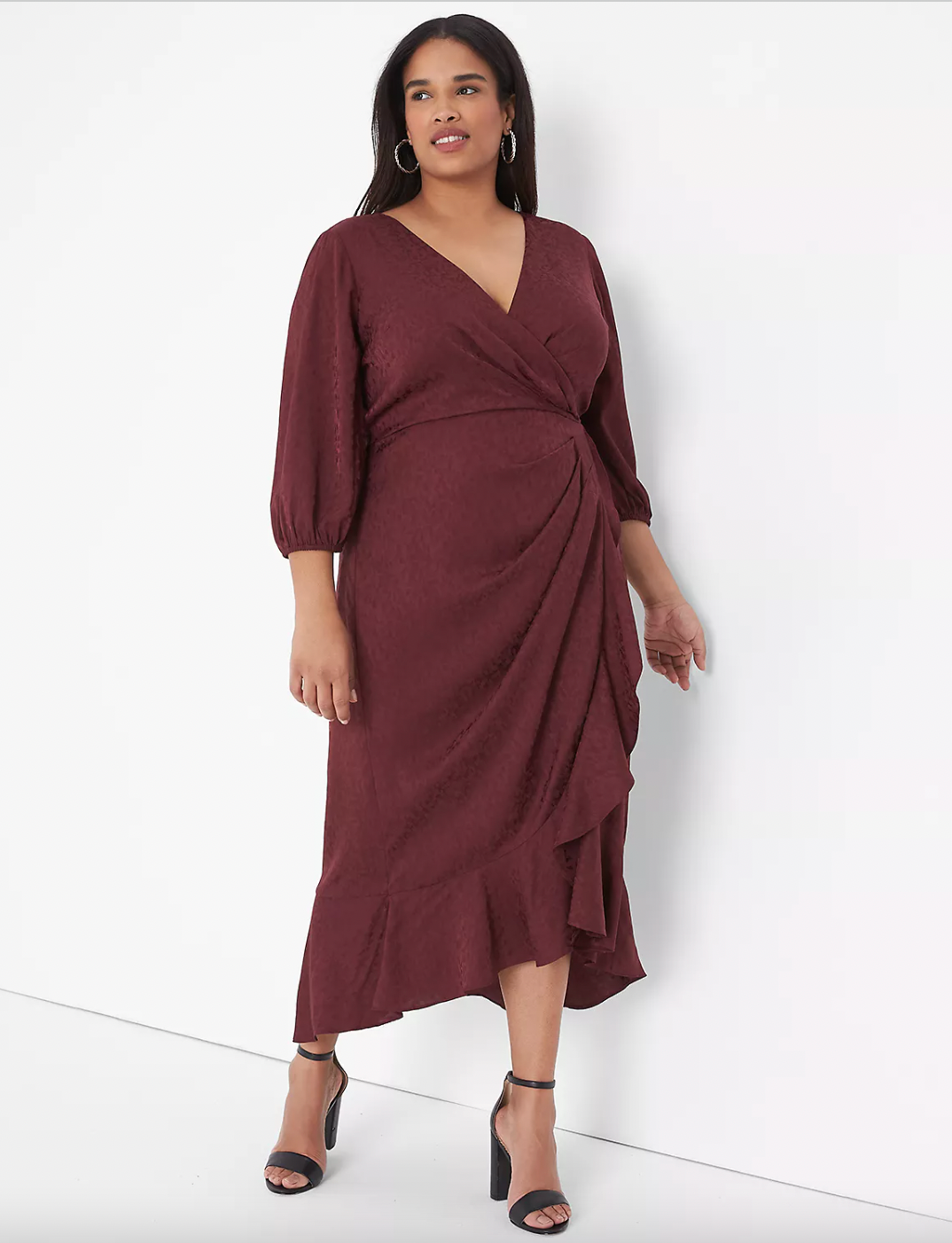 Lane Bryant + Ruffle-Detail Fitted Midi Dress