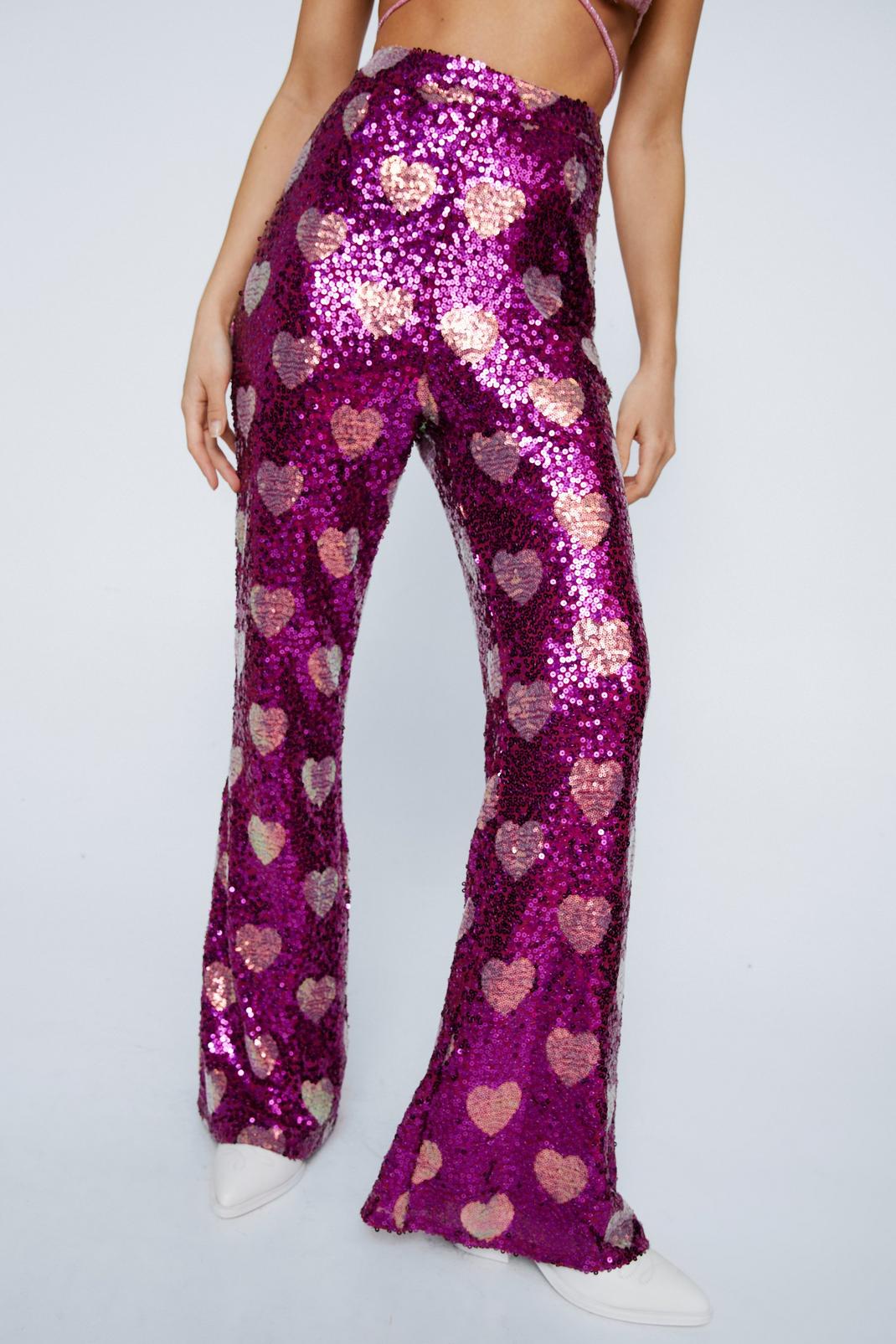 Pink sequin hot sale flare pants