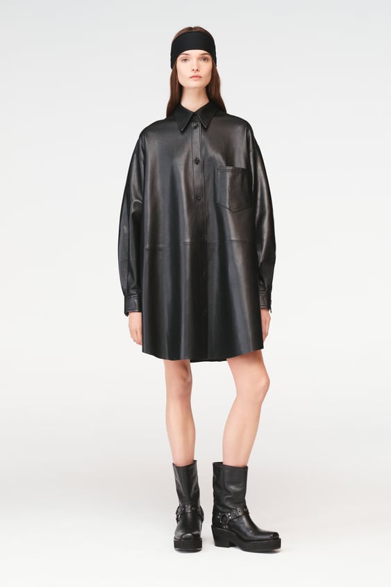 Zara leather 2025 shirt dress